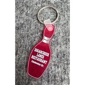 Bowling Pin Keychain Sugarcreek Lanes Restaurant Souvenir Red & White